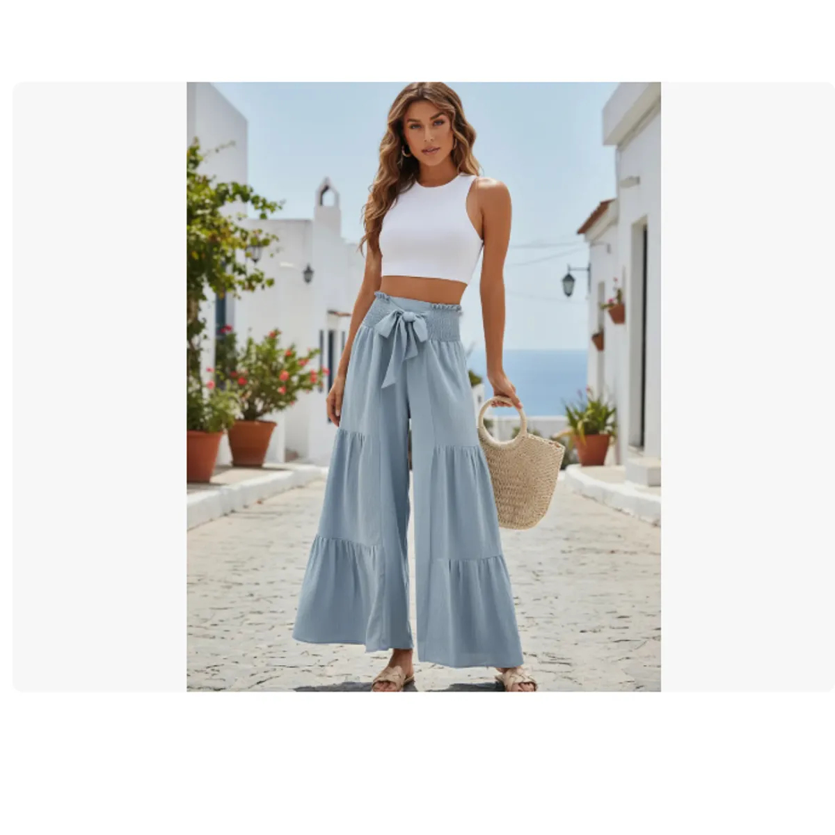 AGW - Pack 3 Pantalones Lino Ancho Mujer Colores Surtidos