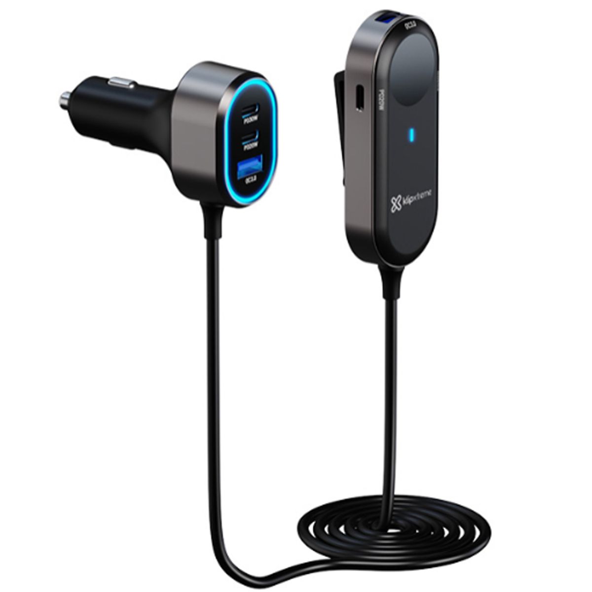 KLIP XTREME - Cargador de auto con extensión USB C 6 puertos 100W