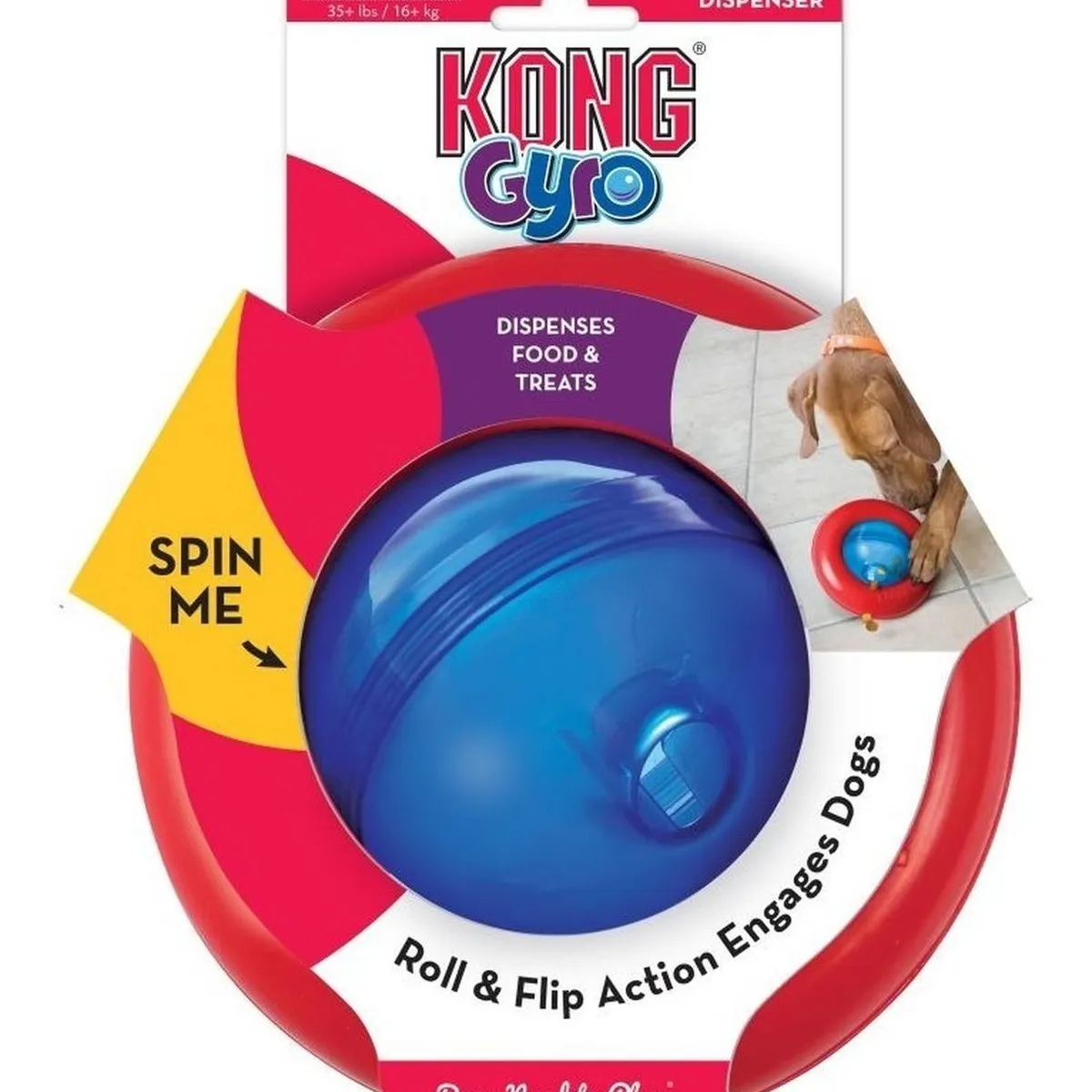 KONG - Kong Gyro Dispensador De Alimento Para Perro Talla L 16+ Kg Rojo/azul