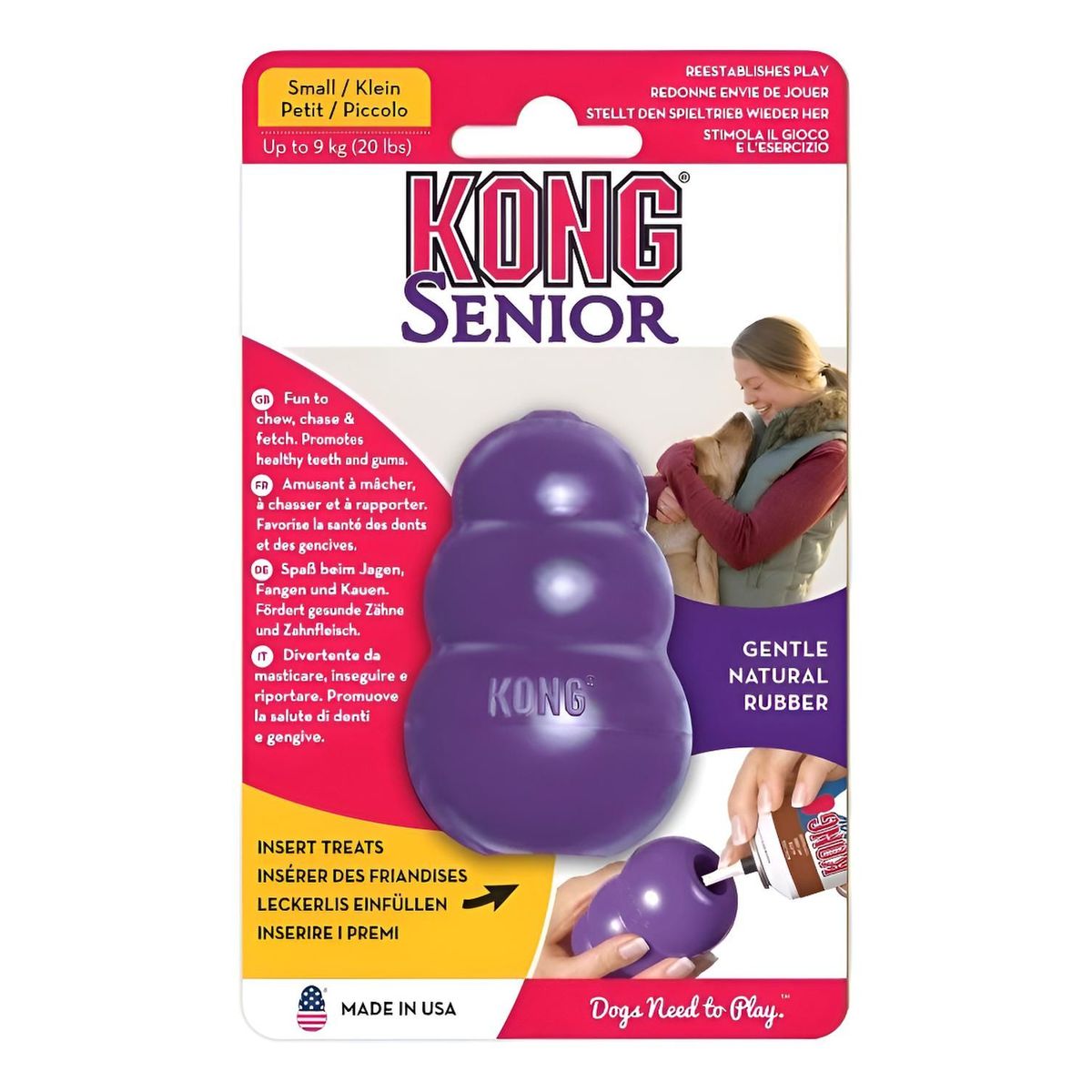 KONG - Juguete Kong Senior Para Mascotas Perros Talla S Hasta 9 Kg Morado