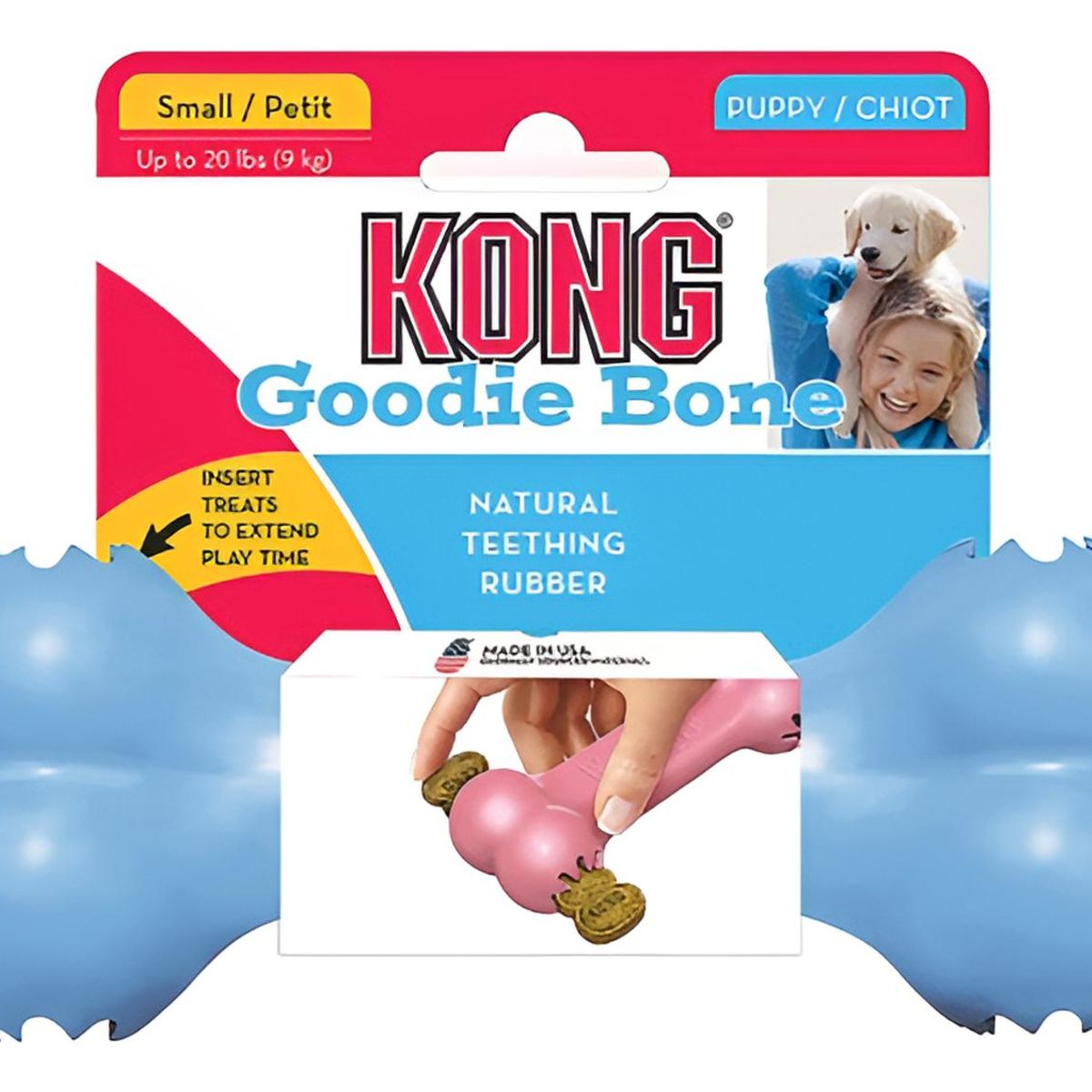 KONG - Kong Puppy Goodie Bone Hueso Rellenable Para Perro Talla S - Celeste