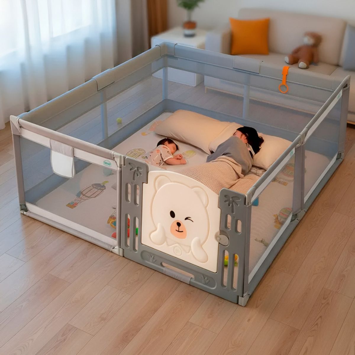 HOMEBRANDT - Corral Infantil Puerta Osito Malla Con Pelotas 180x200cm