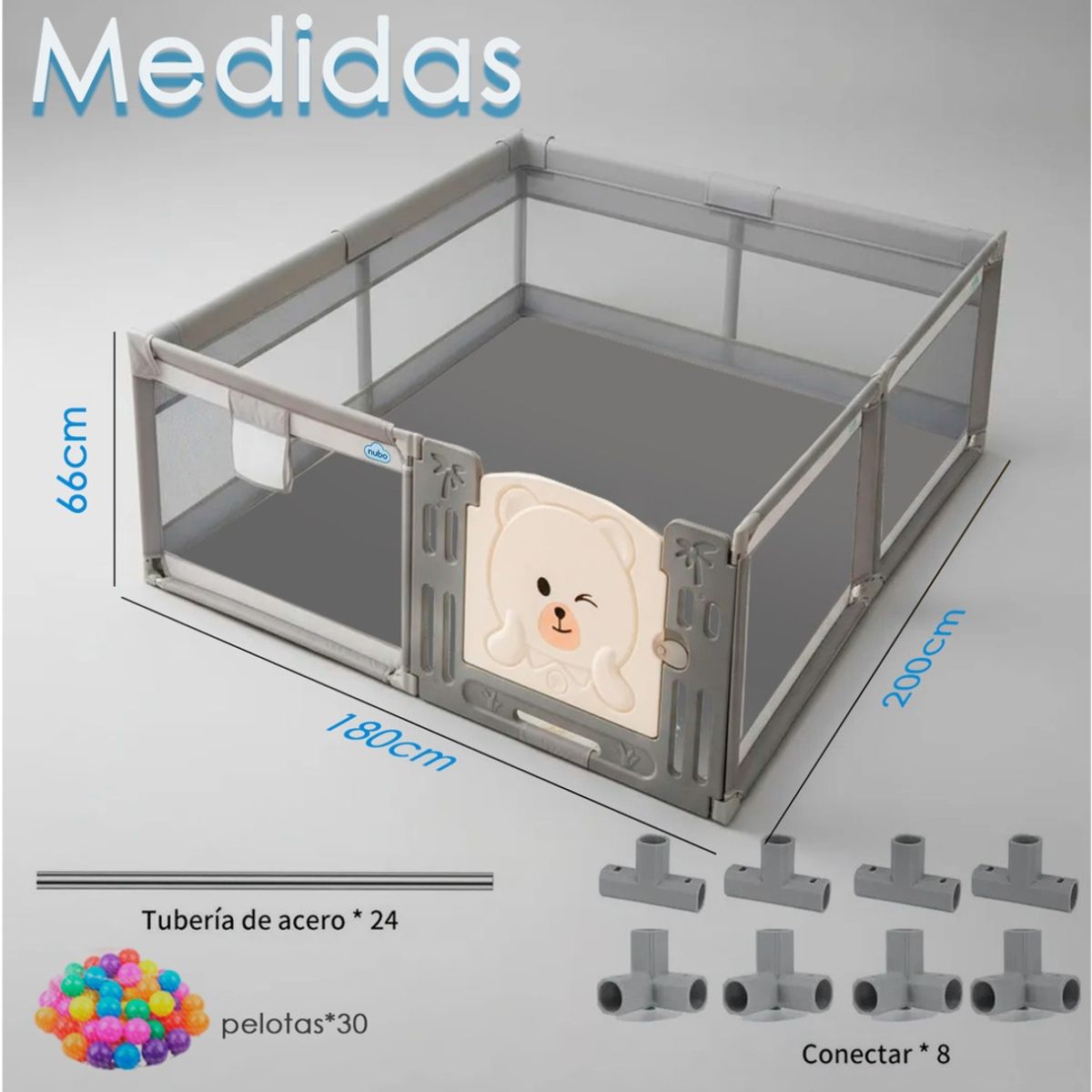 HOMEBRANDT - Corral Infantil Puerta Osito Malla Con Pelotas 180x200cm