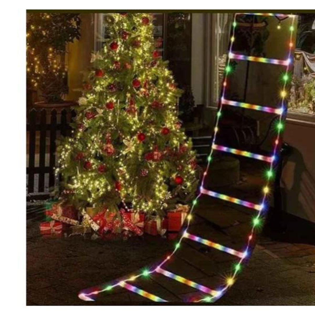 GENERICO - Escalera Viejito Pascuero Con Luces Led Solar 160cm Navidad campana Multicolor
