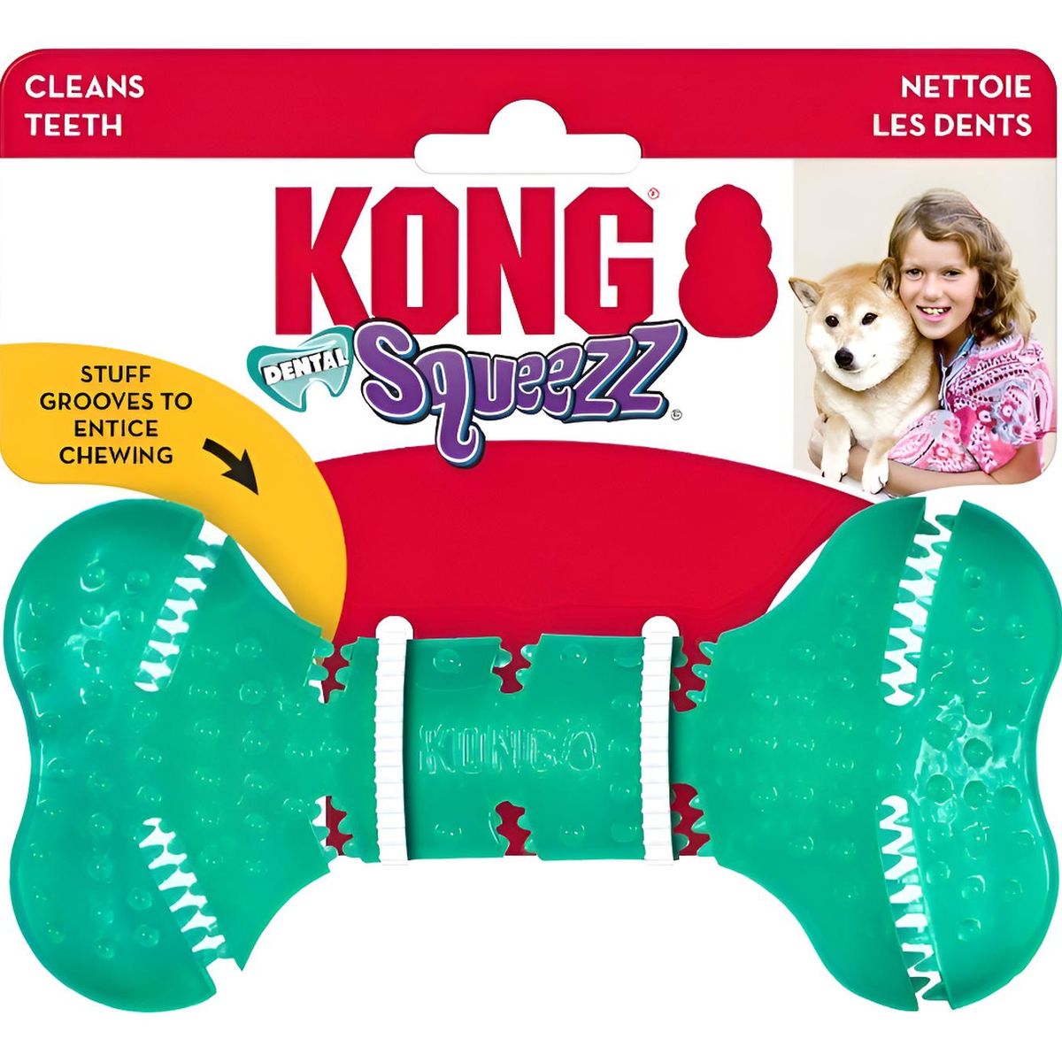 KONG - Kong Dental Squeezz Bone Hueso Dental Con Textura Talla M