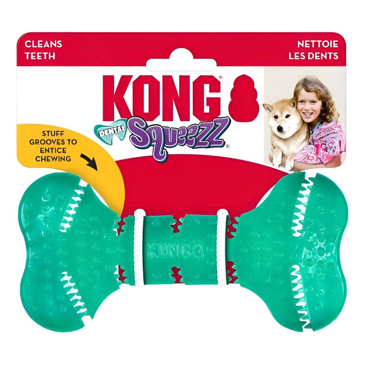 KONG - Kong Dental Squeezz Bone Hueso Dental Con Textura Talla M