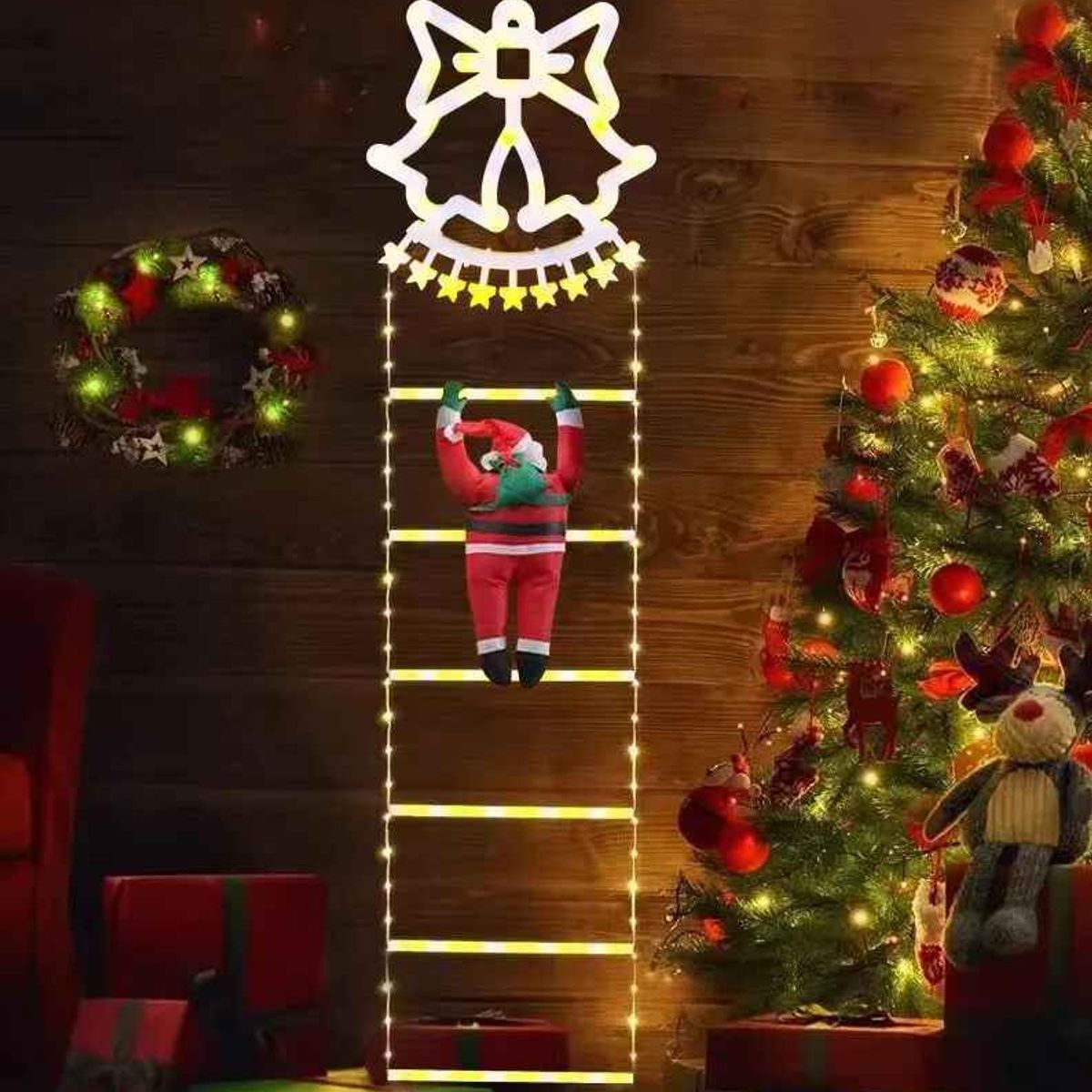 GENERICO - Escalera Viejito Pascuero Con Luces Led Solar 160cm Navidad campana calida