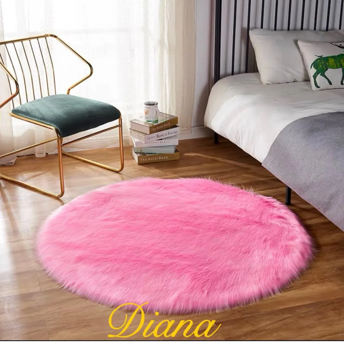 DIANA - ALFOMBRA PELUDA REDONDA DE 120CM DE DIAMETRO COLOR ROSADO