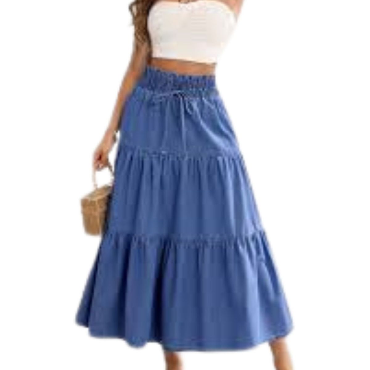 LOOK SHOP - Falda Larga Ancha, Tipo Jeans, Cintura Alta. Juvenil 102