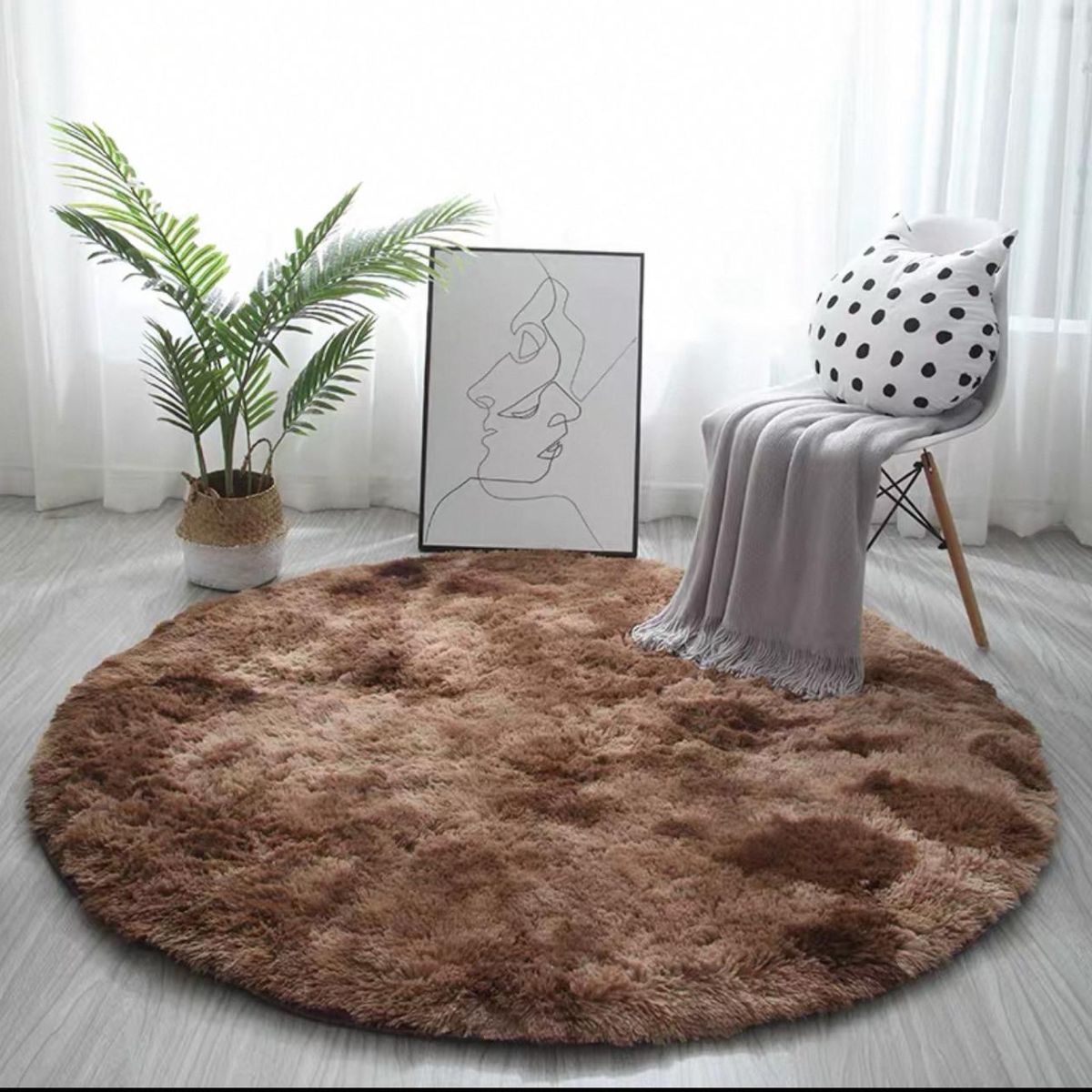 DIANA - ALFOMBRA PELUDA REDONDA DE 150CM DE DIAMETRO COLOR CAFE JASPEADO