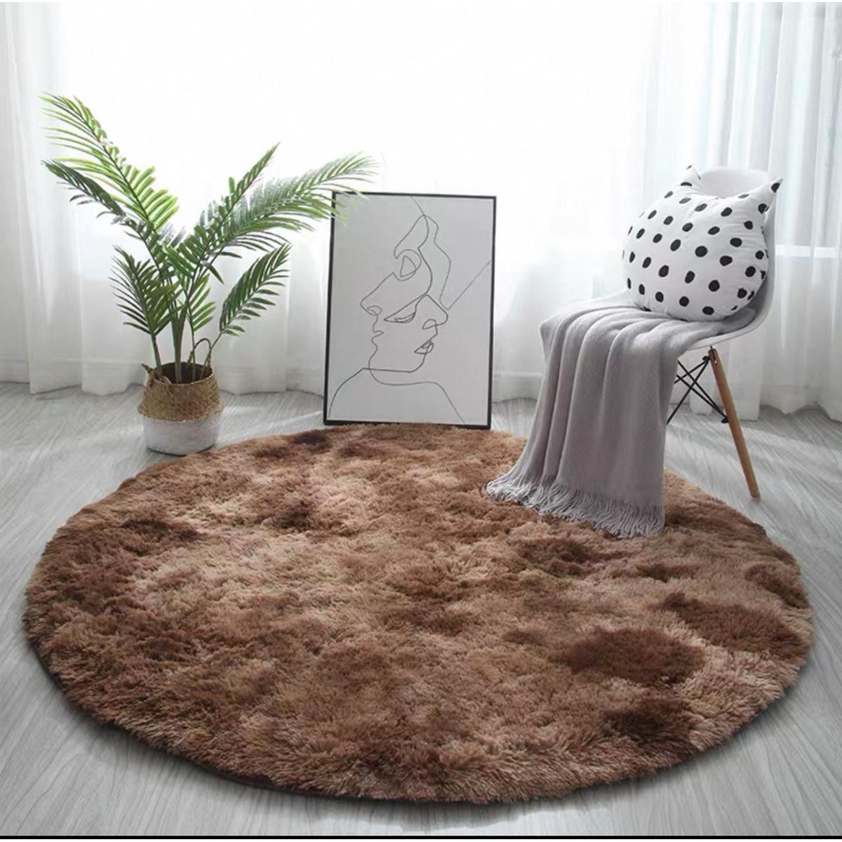 DIANA - ALFOMBRA PELUDA REDONDA DE 150CM DE DIAMETRO COLOR CAFE JASPEADO