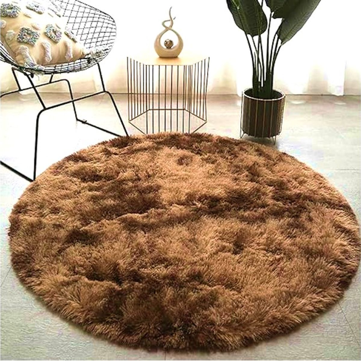 DIANA - ALFOMBRA PELUDA REDONDA DE 150CM DE DIAMETRO COLOR CAFE JASPEADO