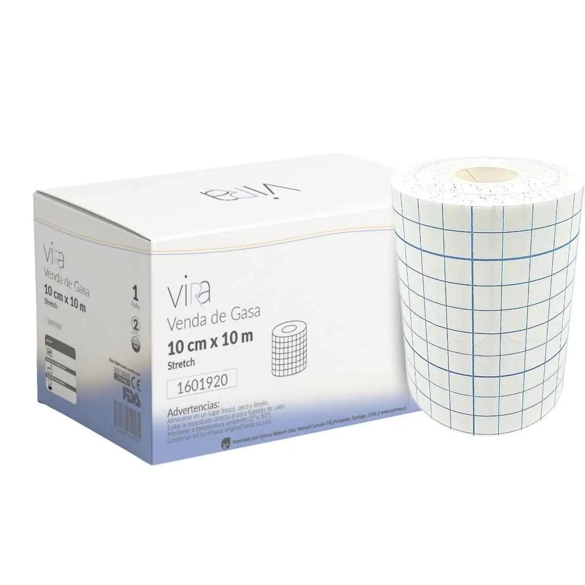 VIRA - Venda Gasa Stretch Elasticada Fijacion Adhesiva 10cm x 10m - Blanco