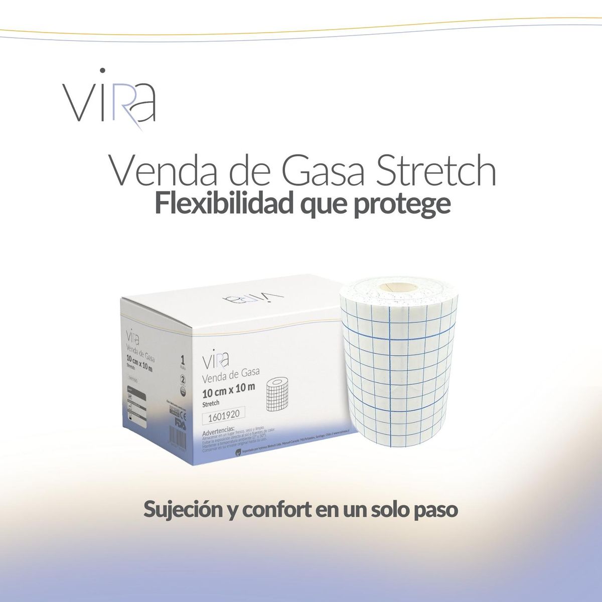 VIRA - Venda Gasa Stretch Elasticada Fijacion Adhesiva 10cm x 10m - Blanco