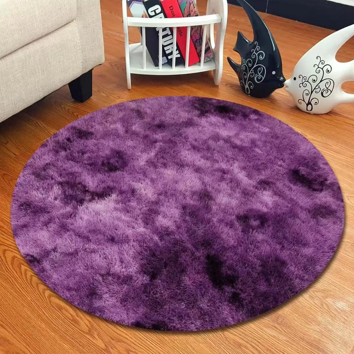 DIANA - ALFOMBRA PELUDA REDONDA DE 150CM DE DIAMETRO COLOR MORADO JASPIADO