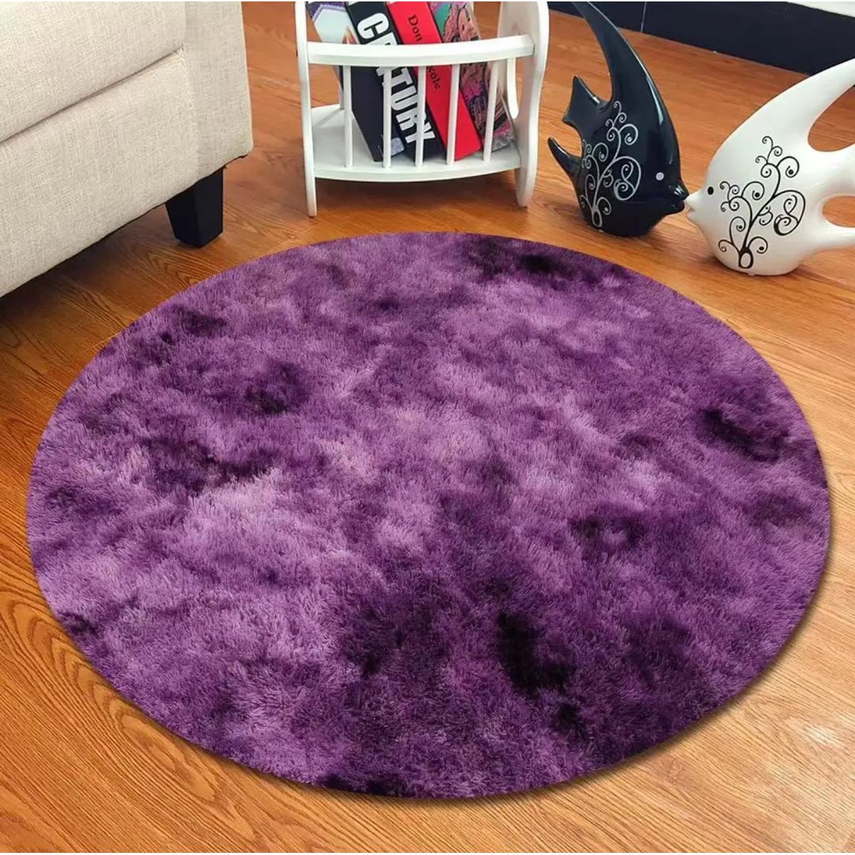 DIANA - ALFOMBRA PELUDA REDONDA DE 150CM DE DIAMETRO COLOR MORADO JASPIADO