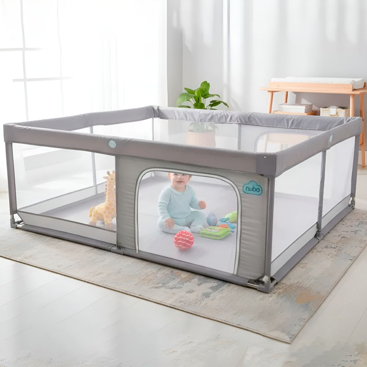HOMEBRANDT - Corral Infantil Armable Malla Y Tela Oxford 180x200cm