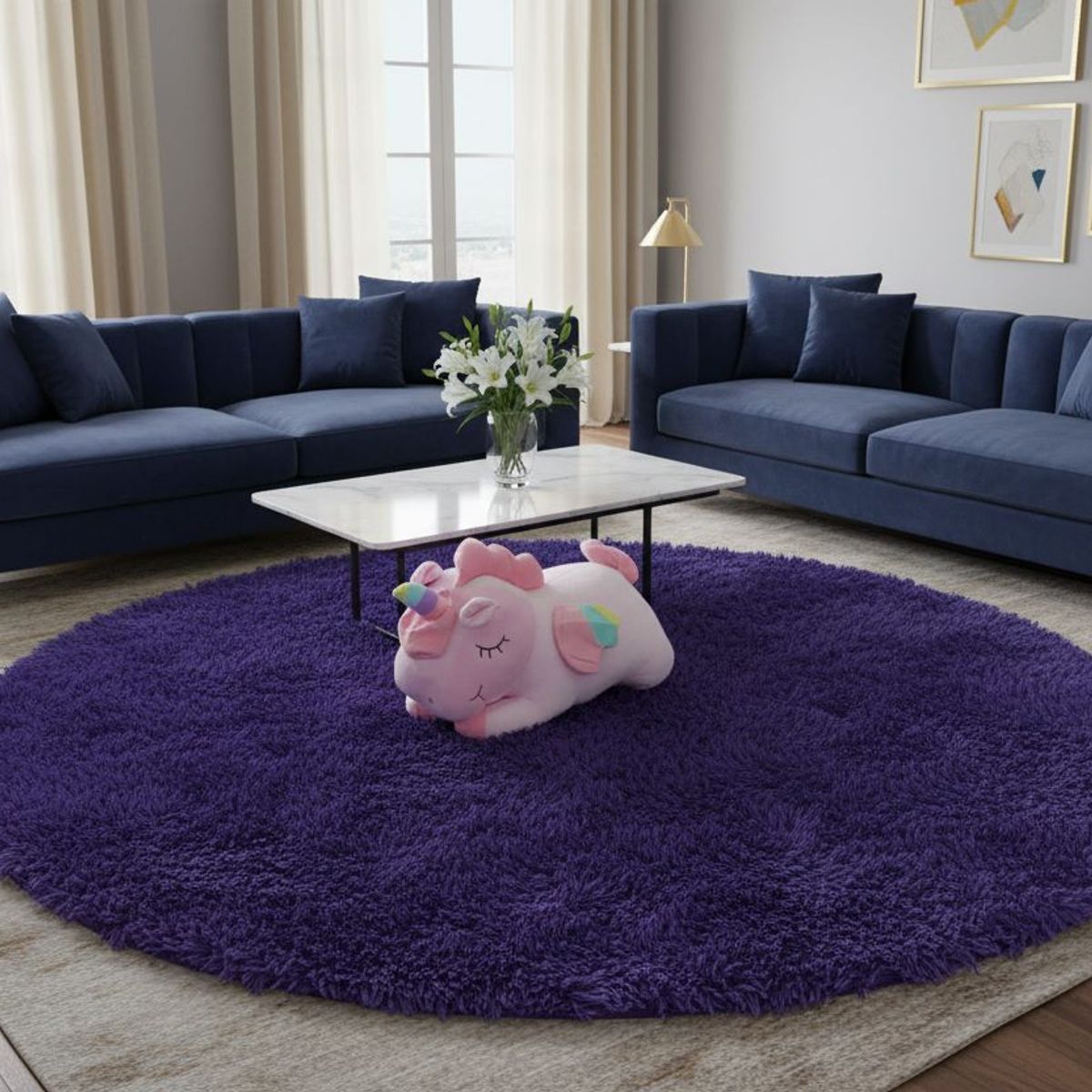 DIANA - ALFOMBRA PELUDA REDONDA DE 150CM DE DIAMETRO COLOR MORADO