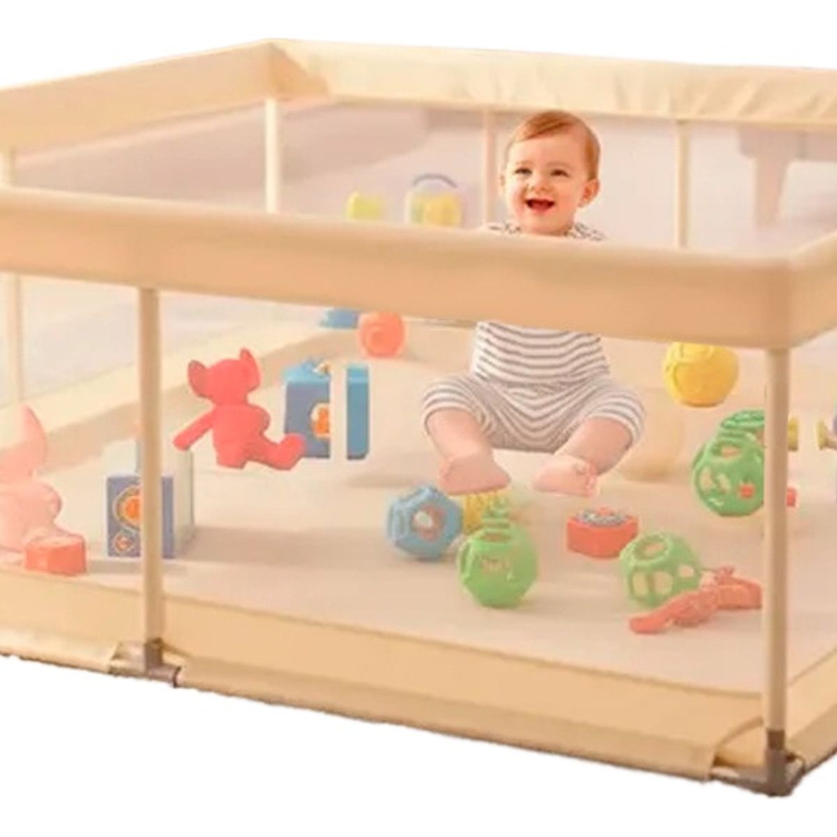 HOMEBRANDT - Corral Infantil Armable Malla Y Tela Oxford 180x200cm Beige