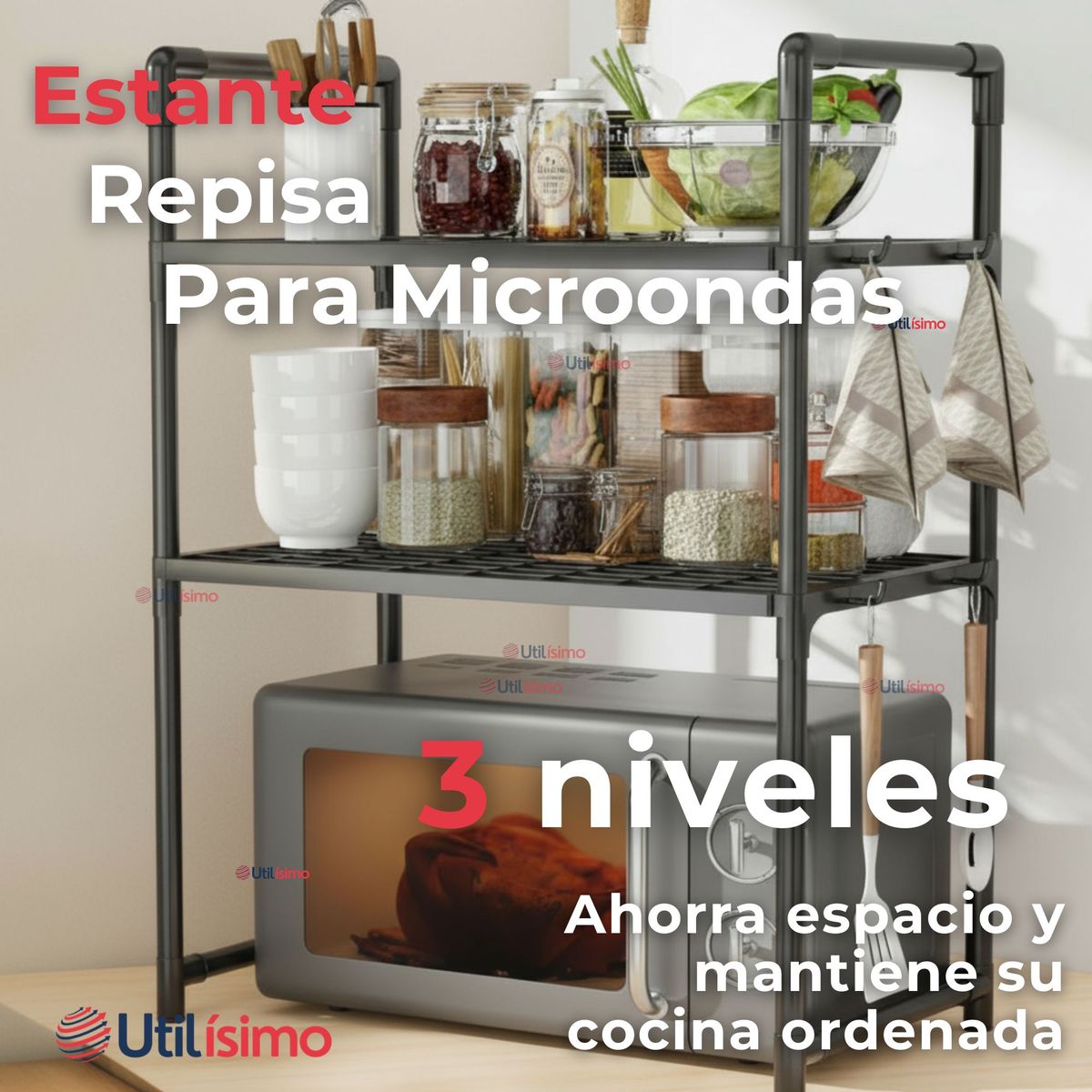 LINE - Estante Repisa Microondas de 3 Niveles Rack Organizador Multiuso Cocina