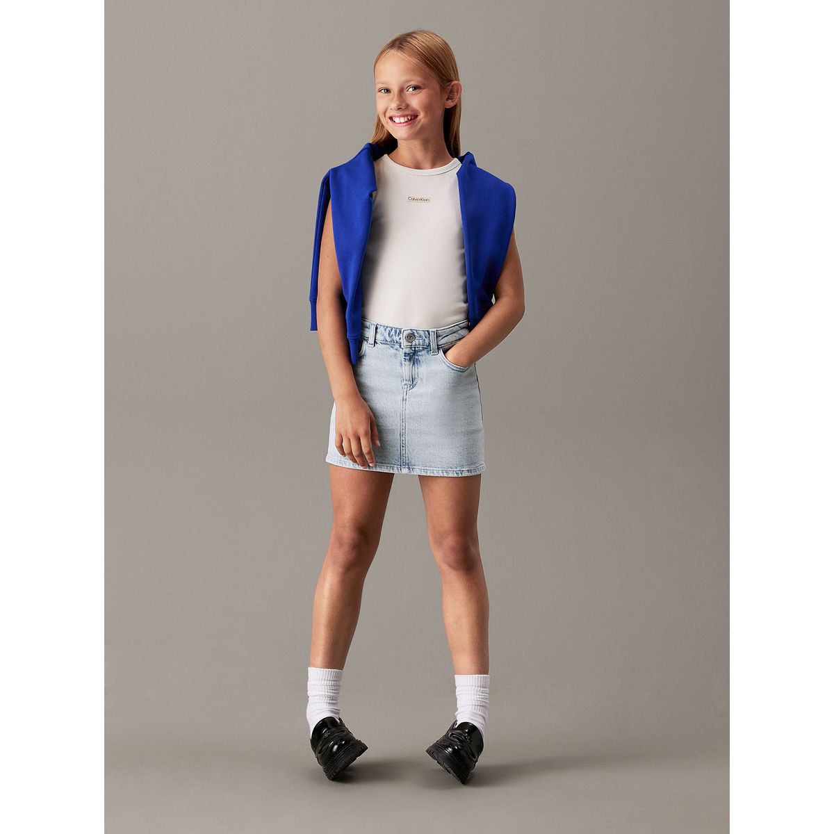 CALVIN KLEIN - Minifalda Niña Denim Acampanada Celeste Calvin Klein