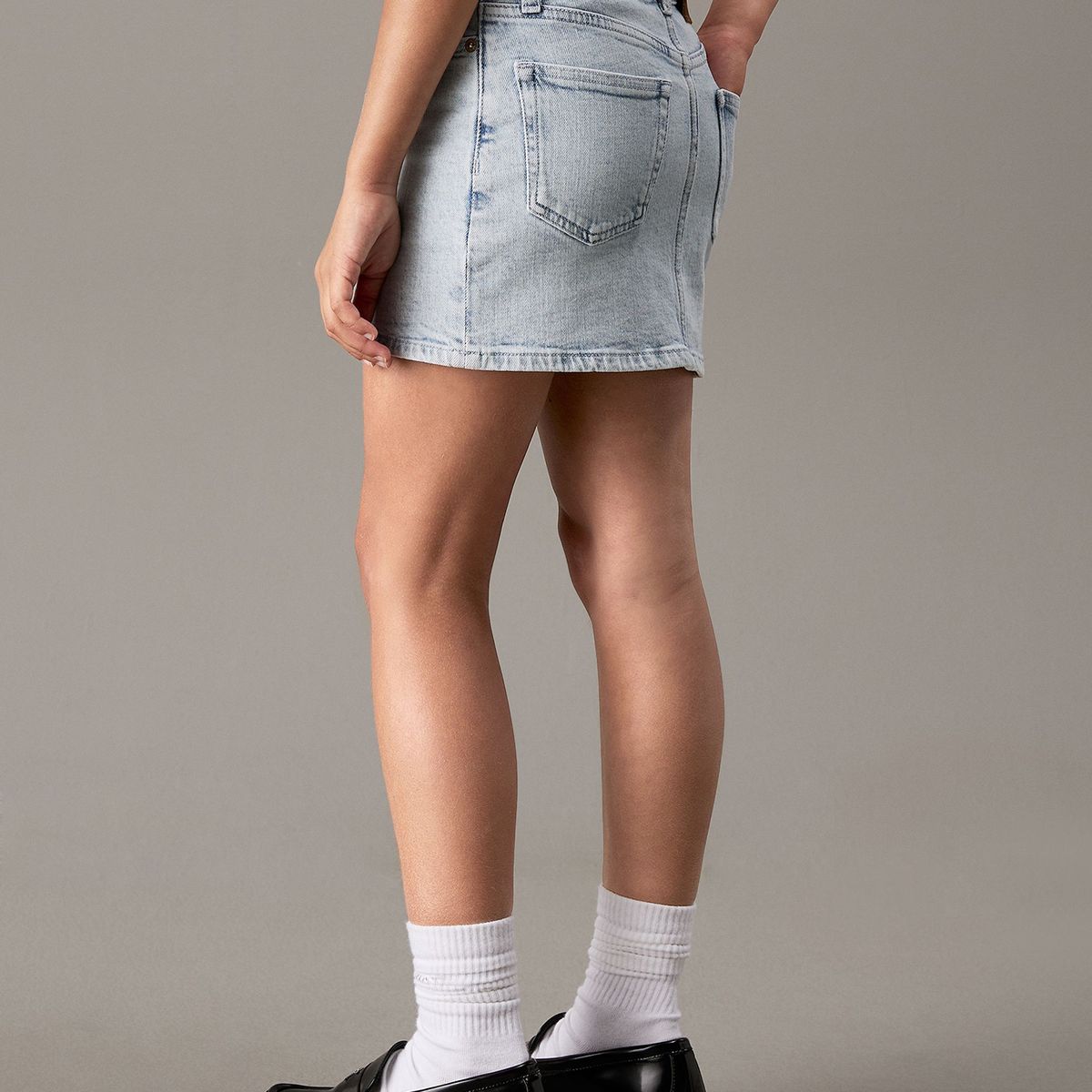 CALVIN KLEIN - Minifalda Niña Denim Acampanada Celeste Calvin Klein