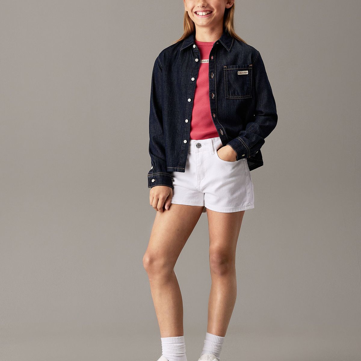 CALVIN KLEIN - Short Niña Relaxed Denim Blanco Calvin Klein