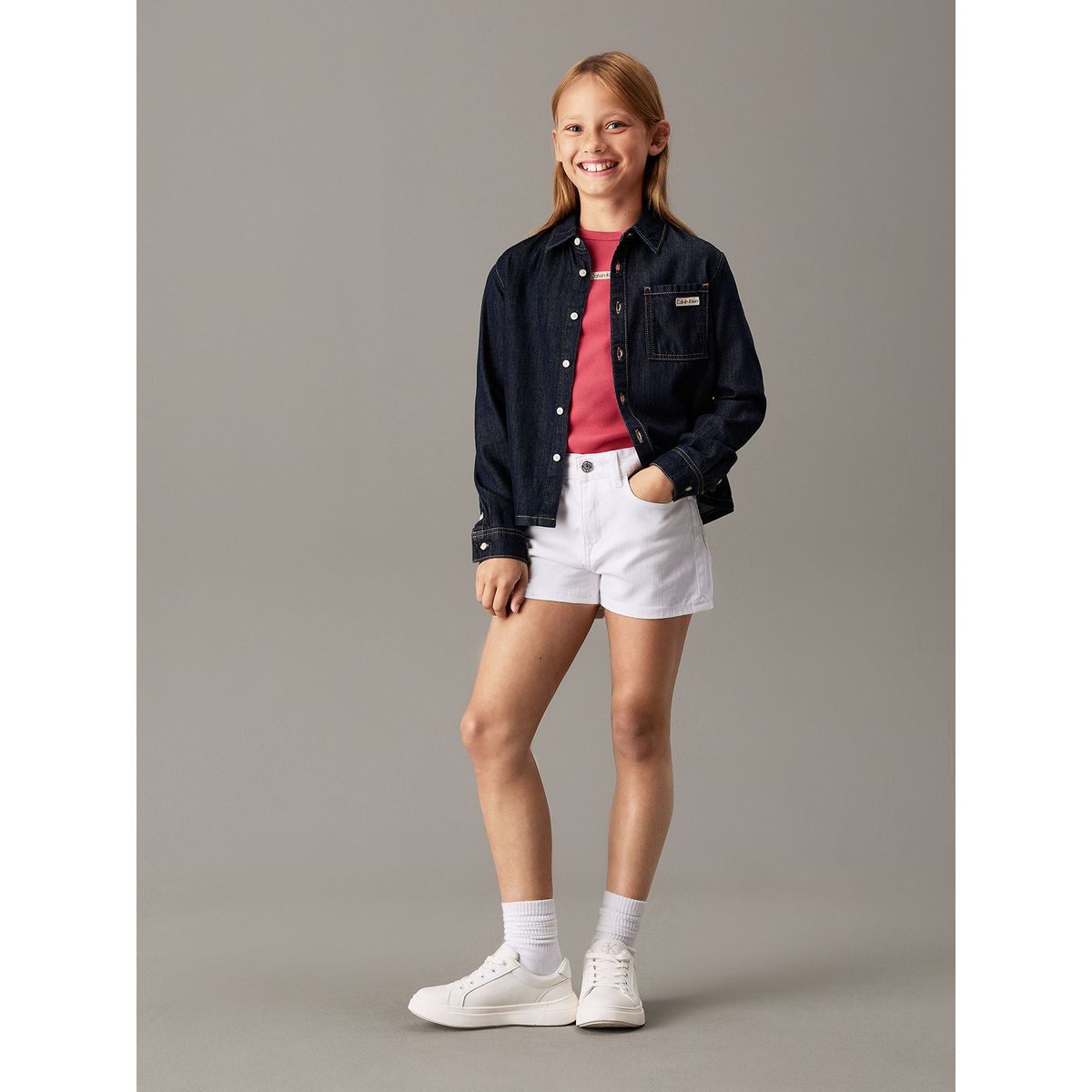 CALVIN KLEIN - Short Niña Relaxed Denim Blanco Calvin Klein