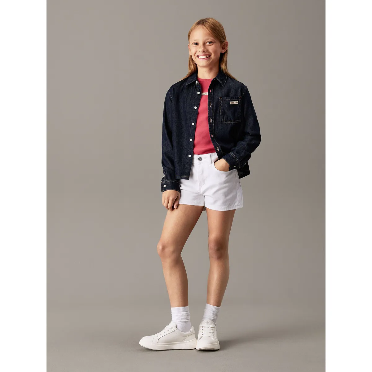 CALVIN KLEIN - Short Niña Relaxed Denim Blanco Calvin Klein