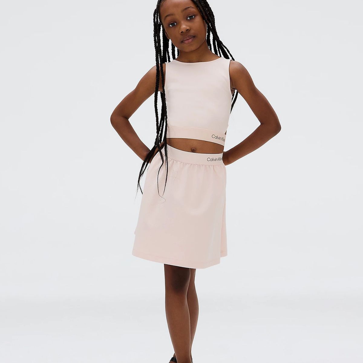 CALVIN KLEIN - Falda Niña Logo Flare Rosado Calvin Klein