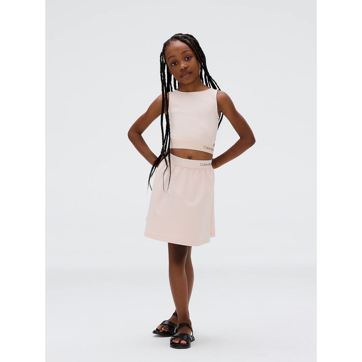 CALVIN KLEIN - Falda Niña Logo Flare Rosado Calvin Klein