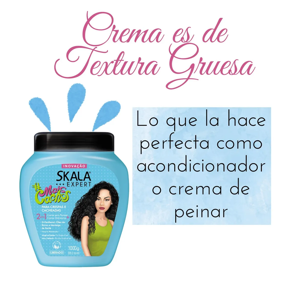SKALA - Mascara Capilar Skala Mais Cachos 2en1 1000ml Fuerza Hidrata Revitaliza Antifrizz Nutre