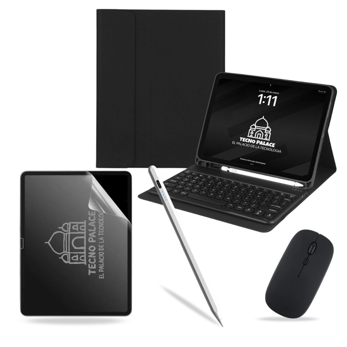 GENERICO - Pack Funda Teclado 2.0 + Mouse + Lápiz + Paperlike para iPad Air 11