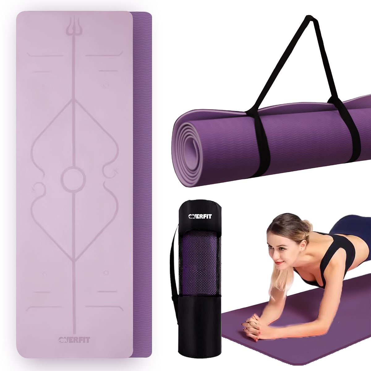 OVERFIT - Mat Yoga Tpe 8mm Overfit Ejercicio Alfombra Con Lineas Guia