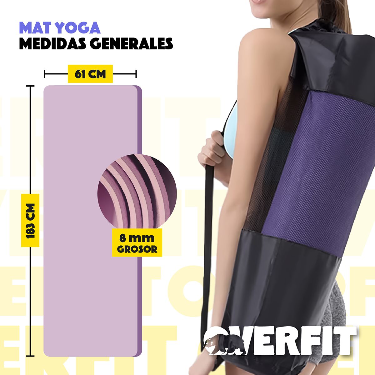 OVERFIT - Mat Yoga Tpe 8mm Overfit Ejercicio Alfombra Con Lineas Guia