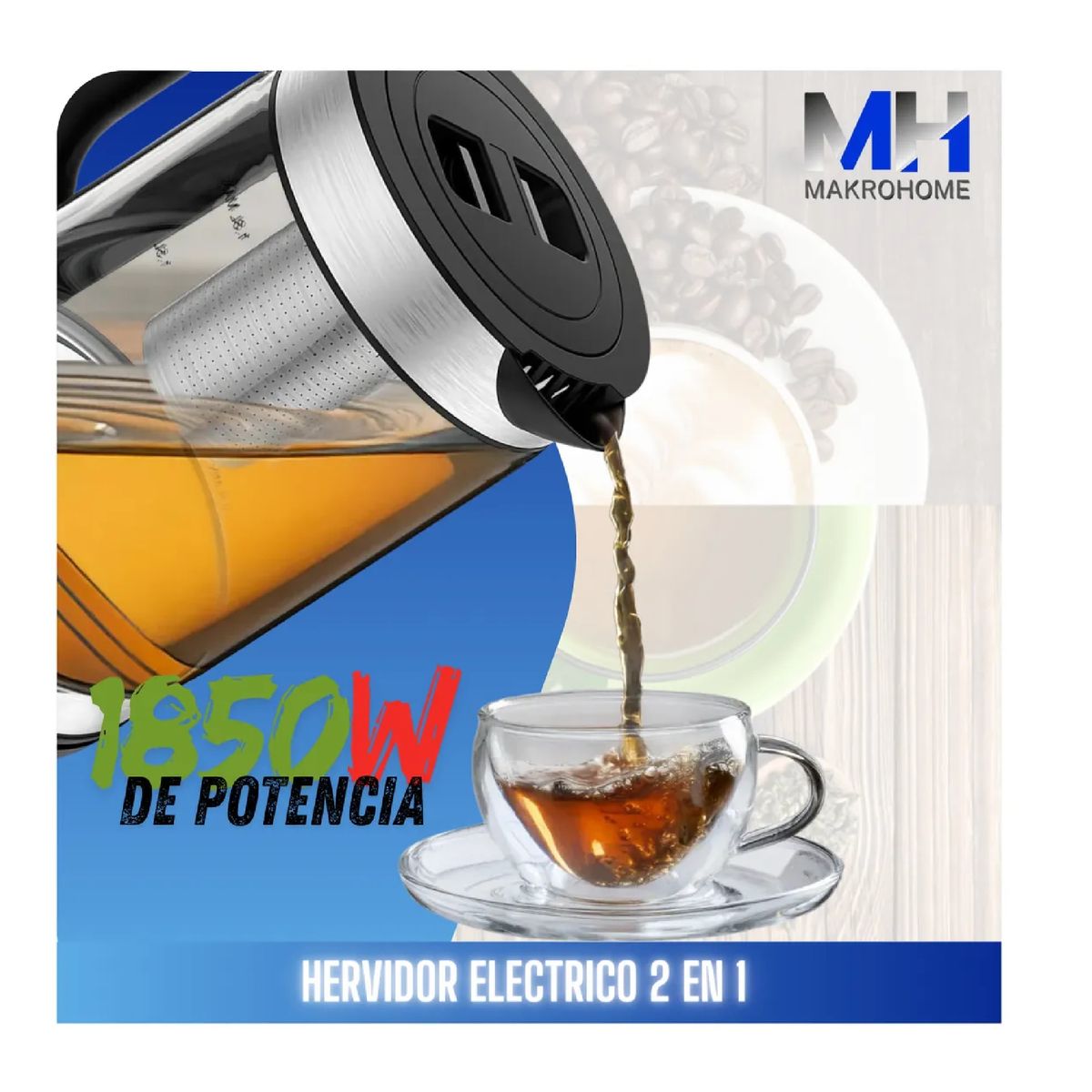 OSTER - Hervidor Oster 18l Vidrio 2en1 Con Infusor Para Te 1850w