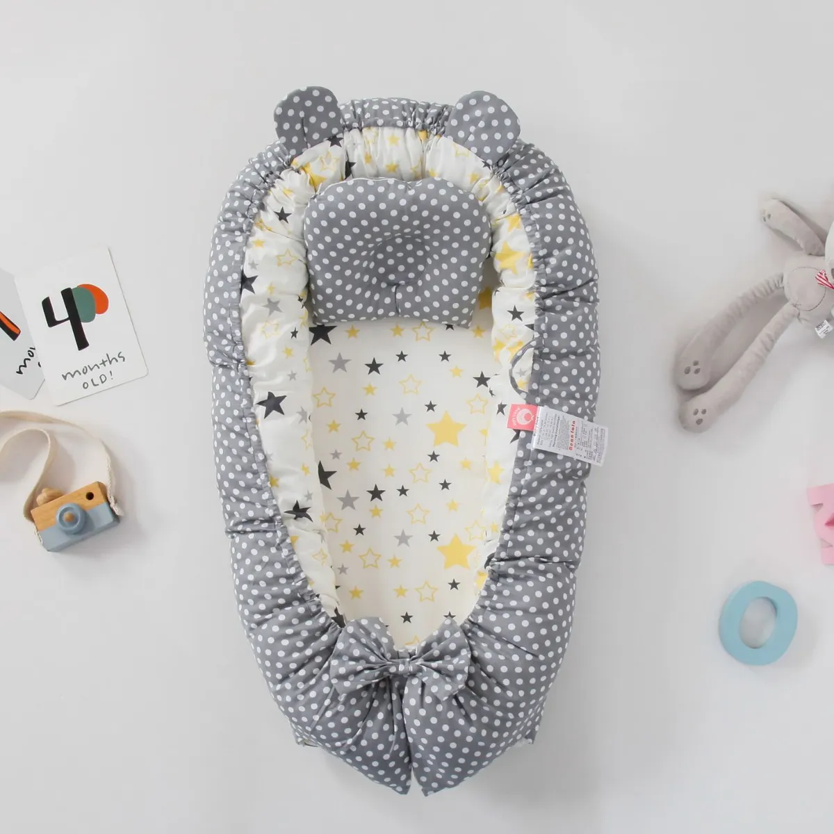 BABYLUNA - Nido Colecho Premium Cuna Portátil con Almohada Gris