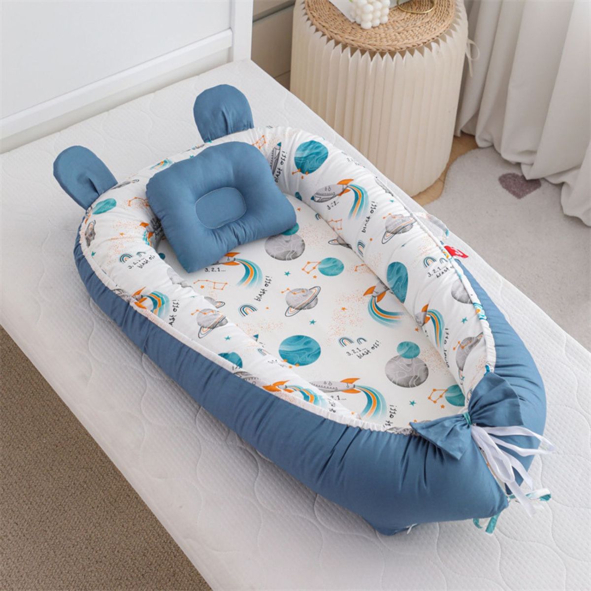 BABYLUNA - Nido Colecho Premium Cuna Portátil con Almohada Azul