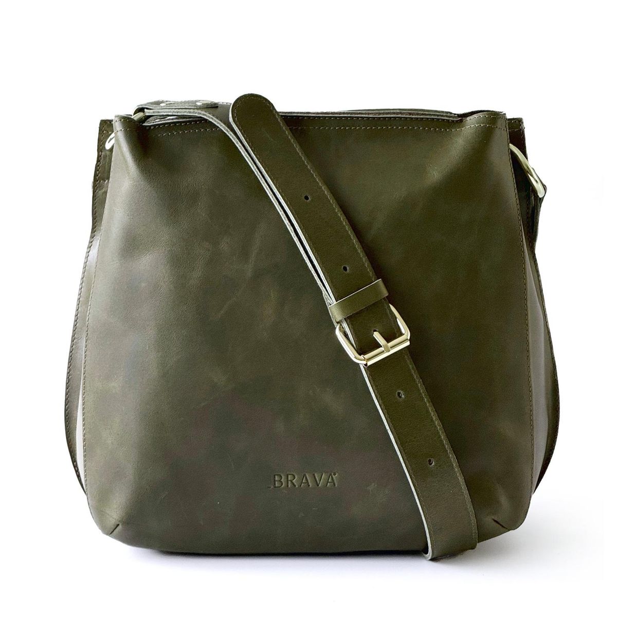 BRAVA - Bandolera de cuero modelo AMELIA Oliva