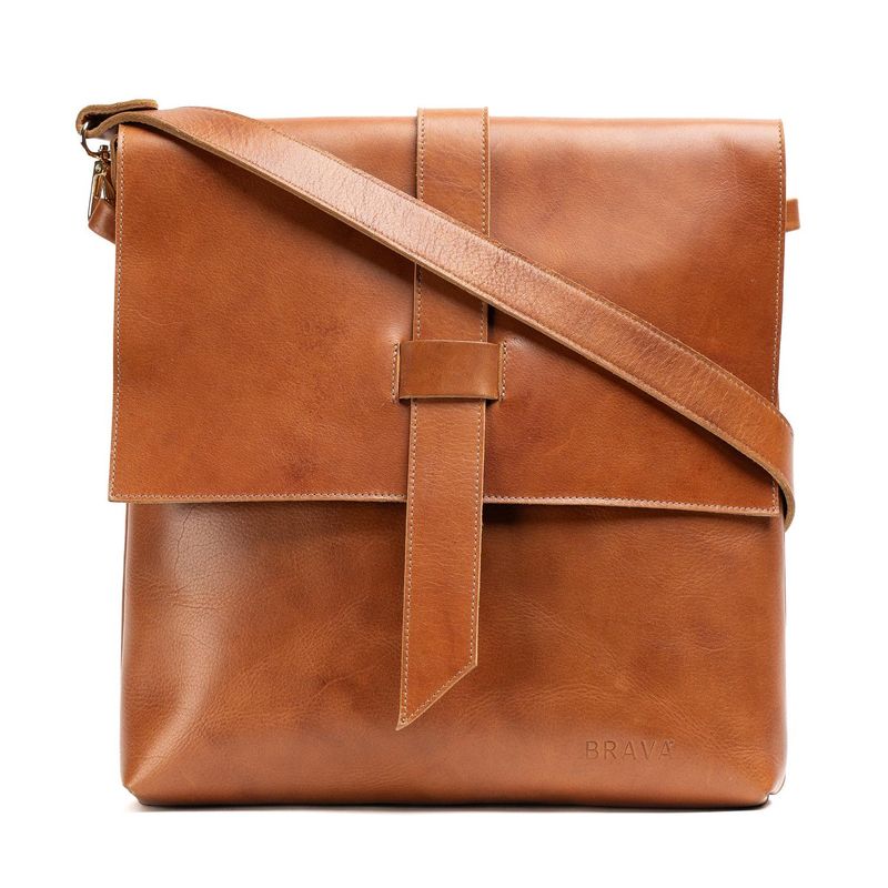 BRAVA - Bandolera de cuero modelo PAZ tostado