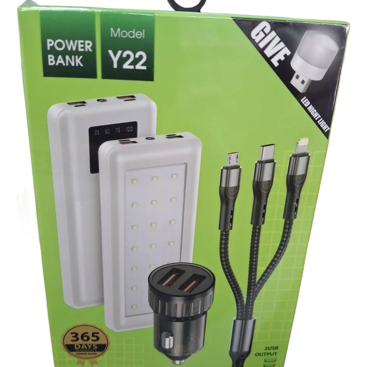 GENERICO - Cargador externo 22000 mah + cable carga multiple+linterna usb