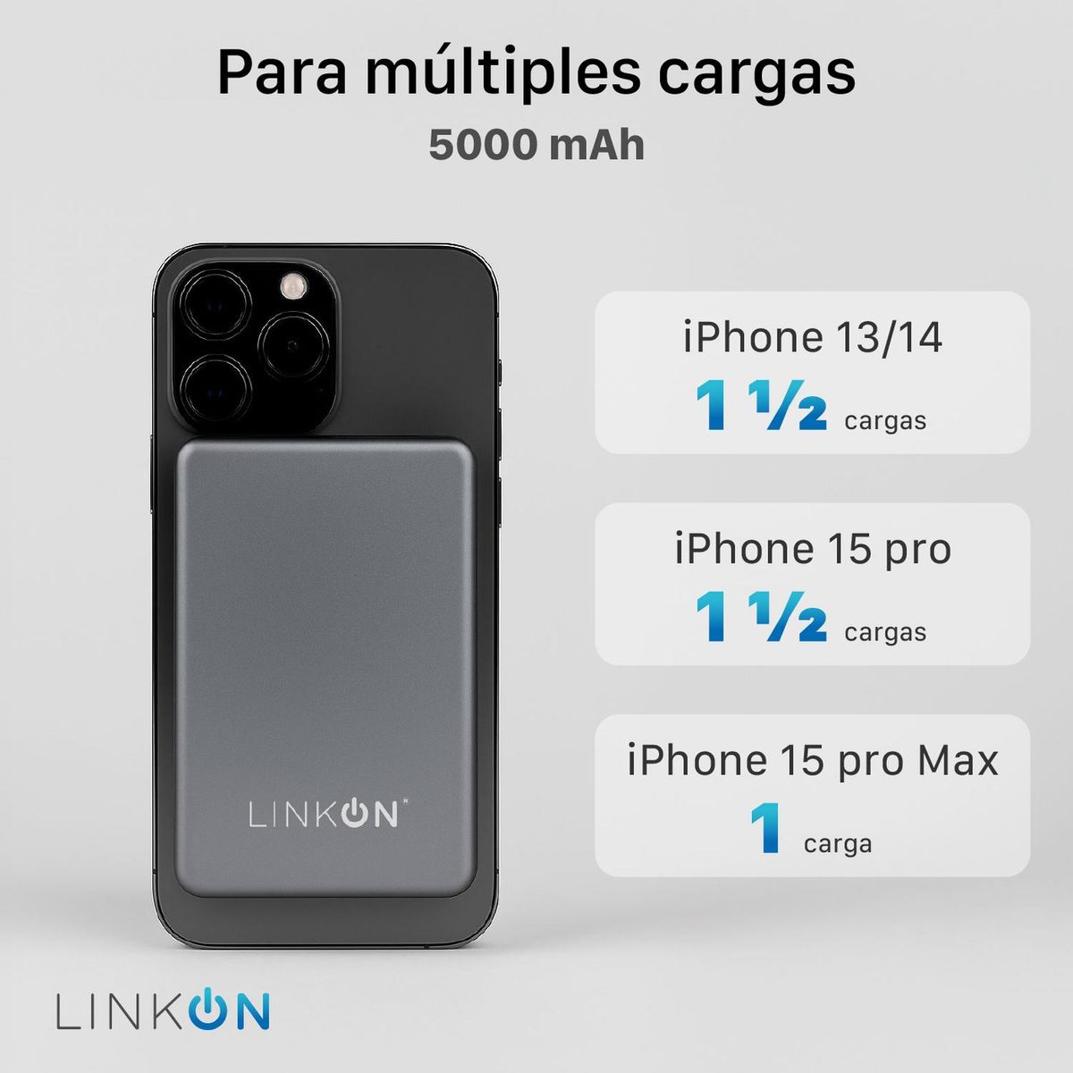 LINKON - Bateria Externa Cargador iPhone Portatil Linkon Magsafe - Gris