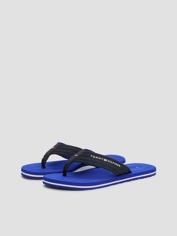 Sandalias De Tela Trenzada Con Logo Azul