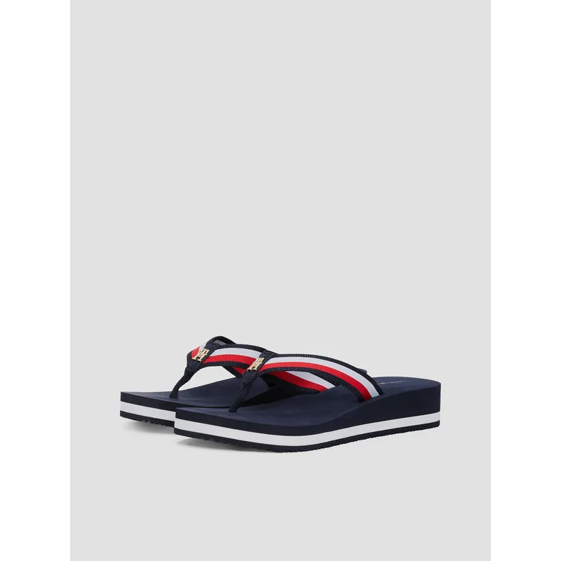 TOMMY HILFIGER - Sandalias De Cuña Con Tiras Distintivas Azul Tommy Hilfiger