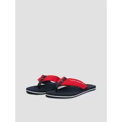 TOMMY HILFIGER - Sandalias De Tela Trenzada Con Logo Rojo