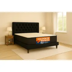 GENERICO - Cama 2 Plazas Capitone Negro + Colchon 2P Mery Desing