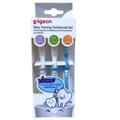 PIGEON - PACK 3 CEPILLOS DE DIENTES CELESTE PARA ENTRENAMIENTO DEL BEBE