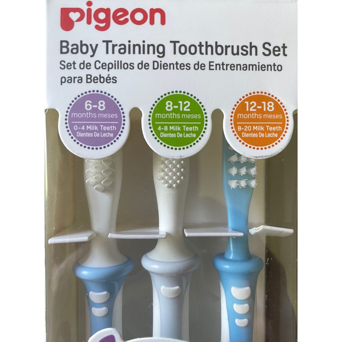 PIGEON - PACK 3 CEPILLOS DE DIENTES CELESTE PARA ENTRENAMIENTO DEL BEBE