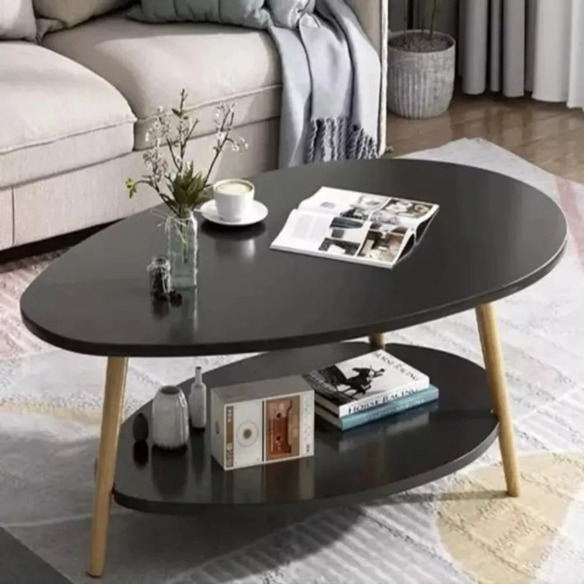 GENERICO - Mesa De Centro Ovalada Negra Negro