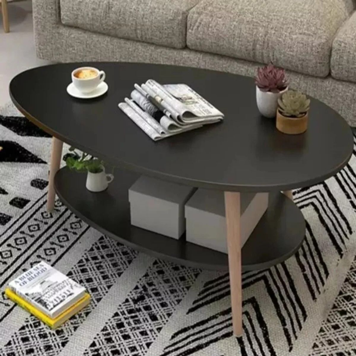 GENERICO - Mesa De Centro Ovalada Negra Negro